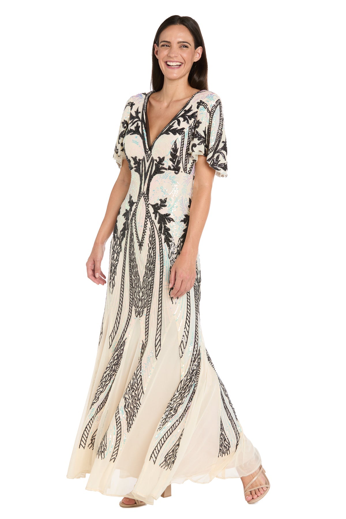 Prom Dresses Print Long Formal Prom Dress Champagne/Black