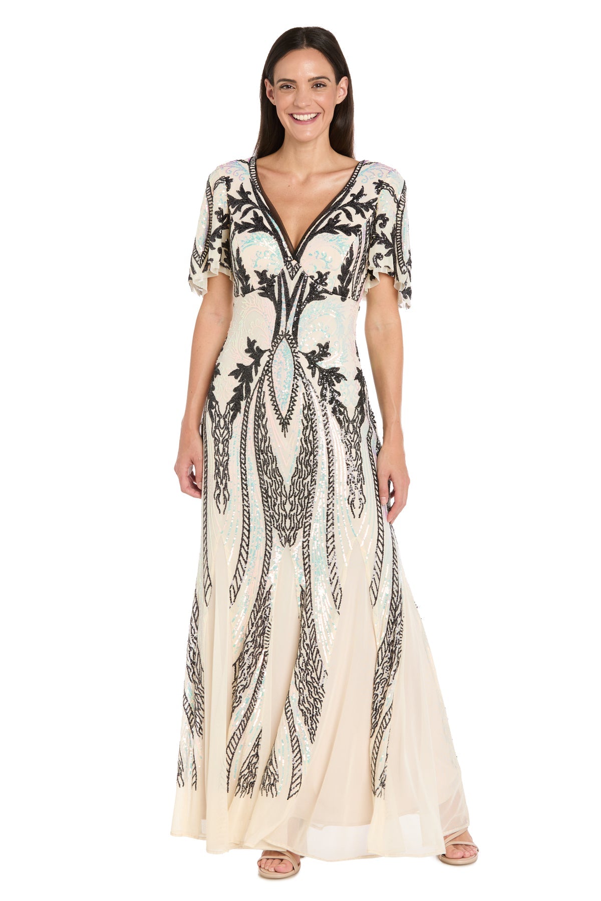 Prom Dresses Print Long Formal Prom Dress Champagne/Black