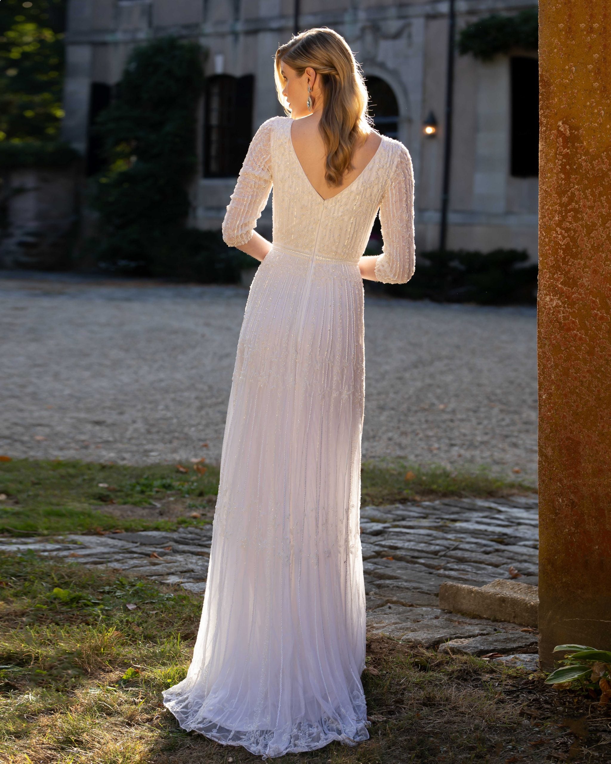 Illusion Floor-Length Beaded Tulle Bridal Sheath/Column Primavera Couture PC3658