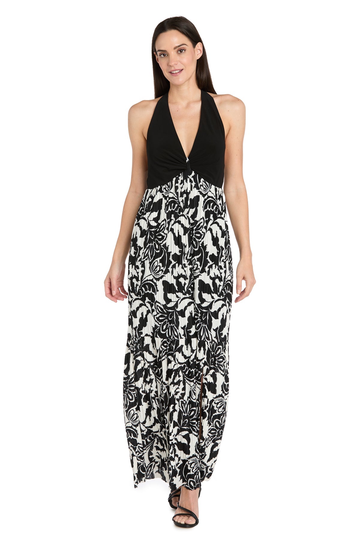 Formal Dresses Long Slit Formal Floral Print Maxi Dress Black/Ivory
