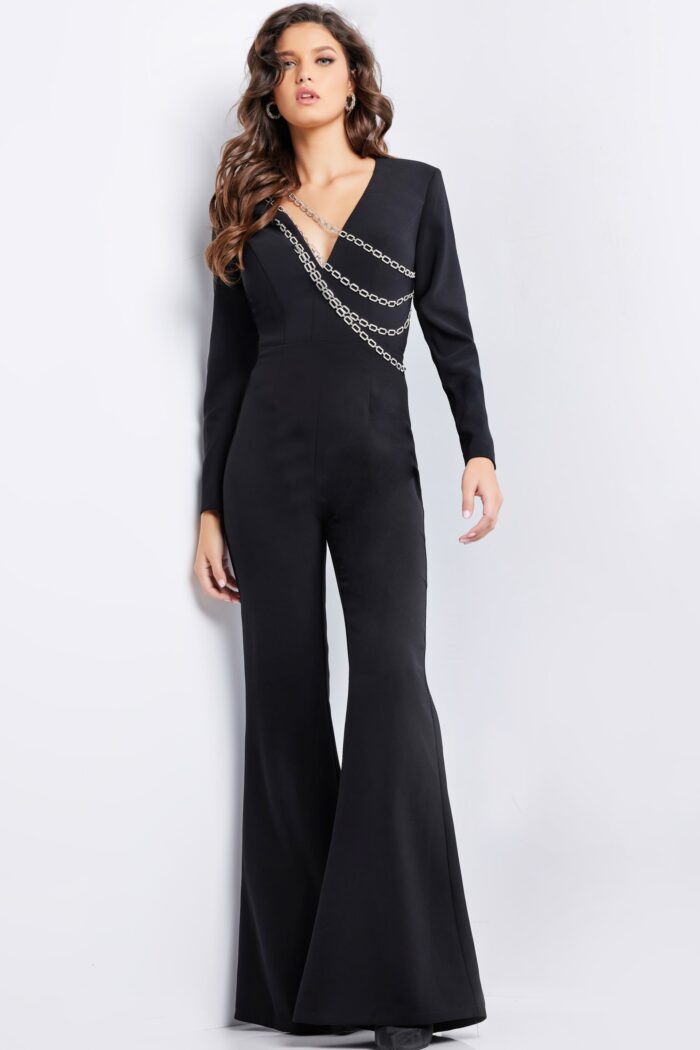 Jumpsuit Beaded Long Formal Jumpsuit Black