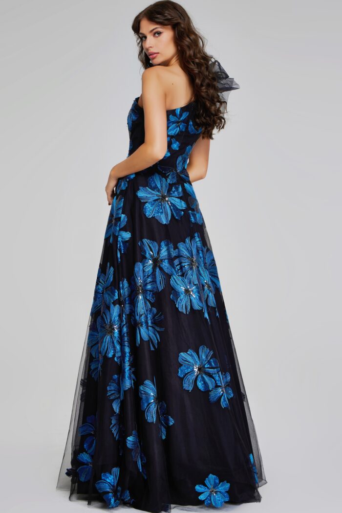 Formal Dresses Long A Line Formal Floral Printed Evening Dress NavyBlack