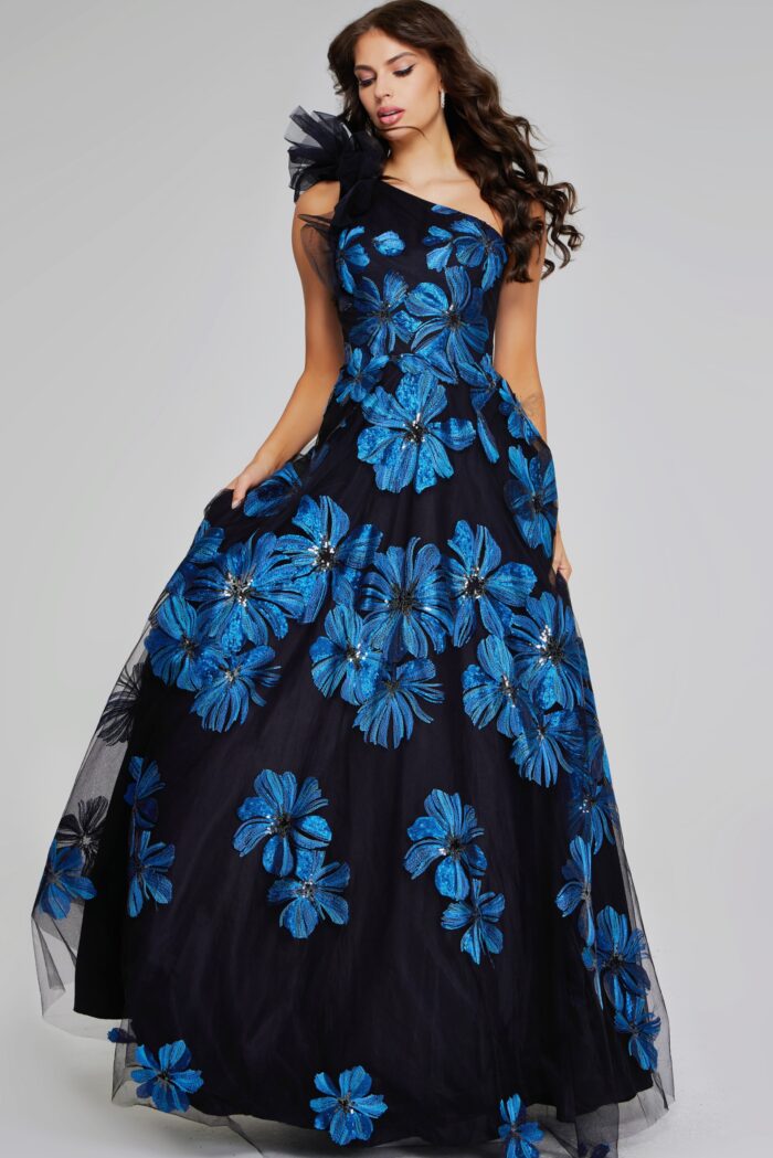 Formal Dresses Long A Line Formal Floral Printed Evening Dress NavyBlack