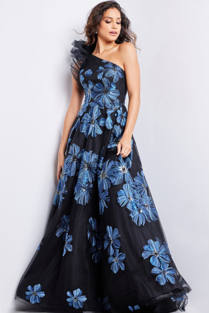 Formal Dresses Long A Line Formal Floral Printed Evening Dress NavyBlack