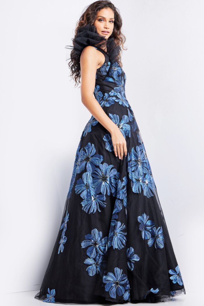 Formal Dresses Long A Line Formal Floral Printed Evening Dress NavyBlack