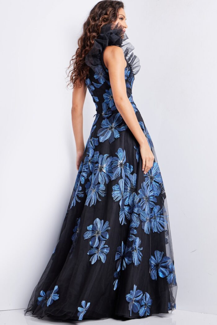 Formal Dresses Long A Line Formal Floral Printed Evening Dress NavyBlack
