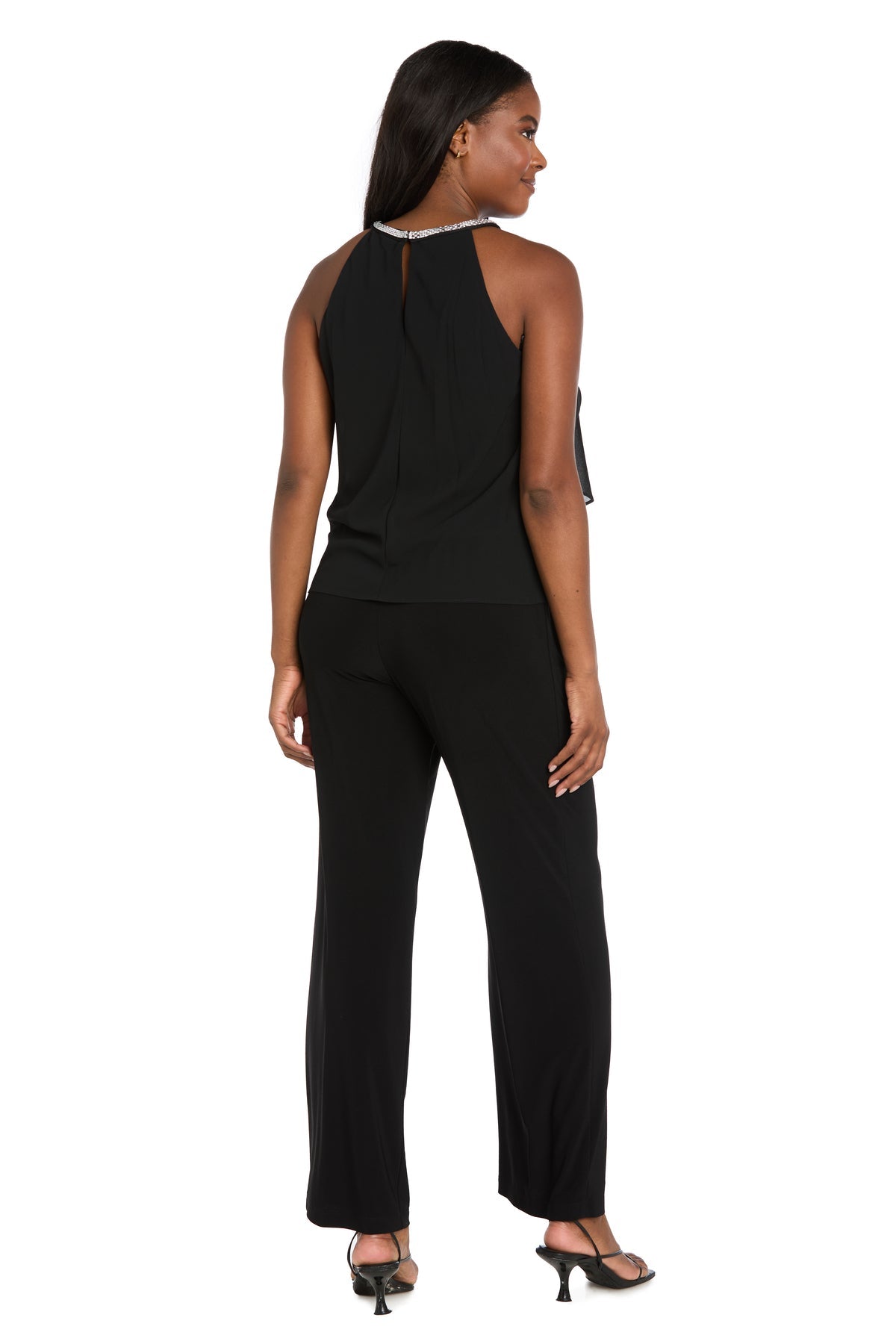 Halter Tiered Chiffon Cocktail Top by R&M Richards 3677 in Black