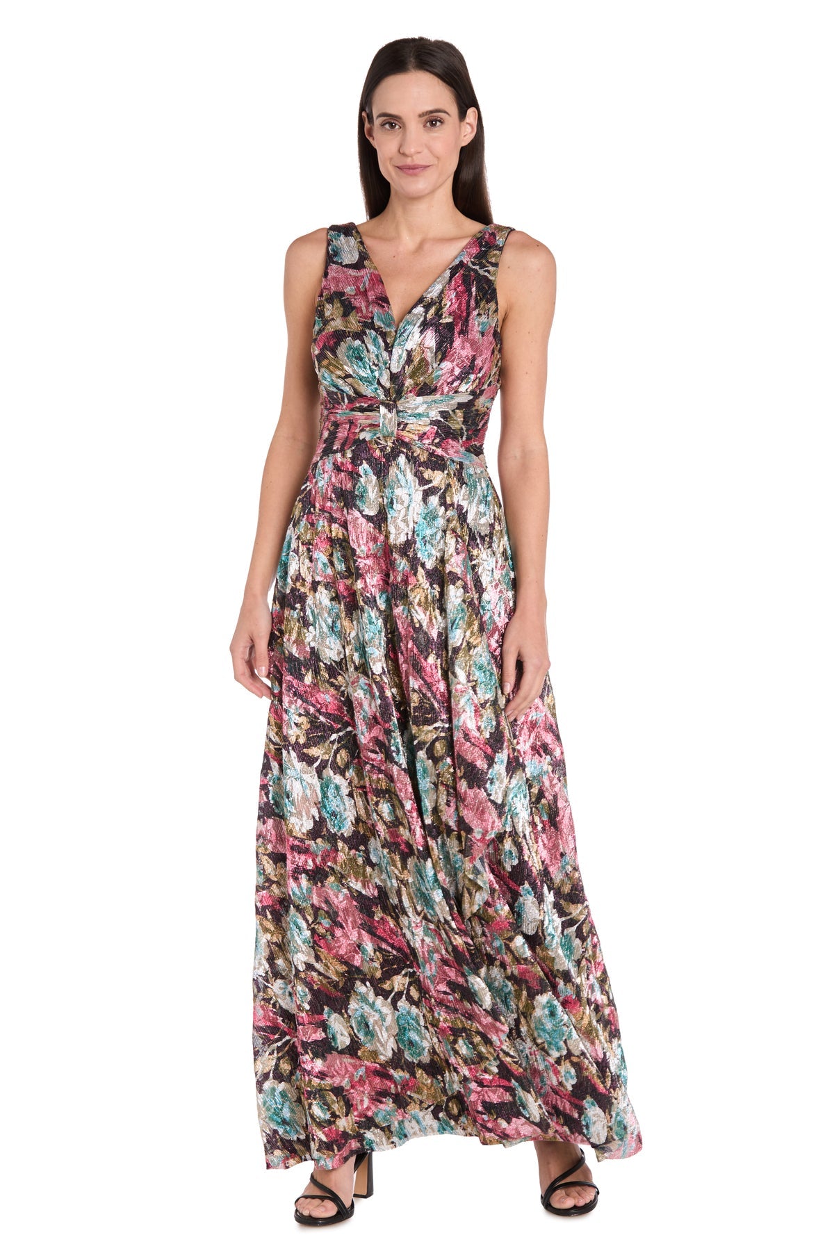 Formal Dresses Floral Long Metallic Formal Evening Dress Eggplant/Multi