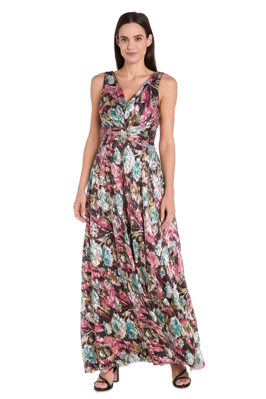 Formal Dresses Floral Long Metallic Formal Evening Dress Eggplant/Multi