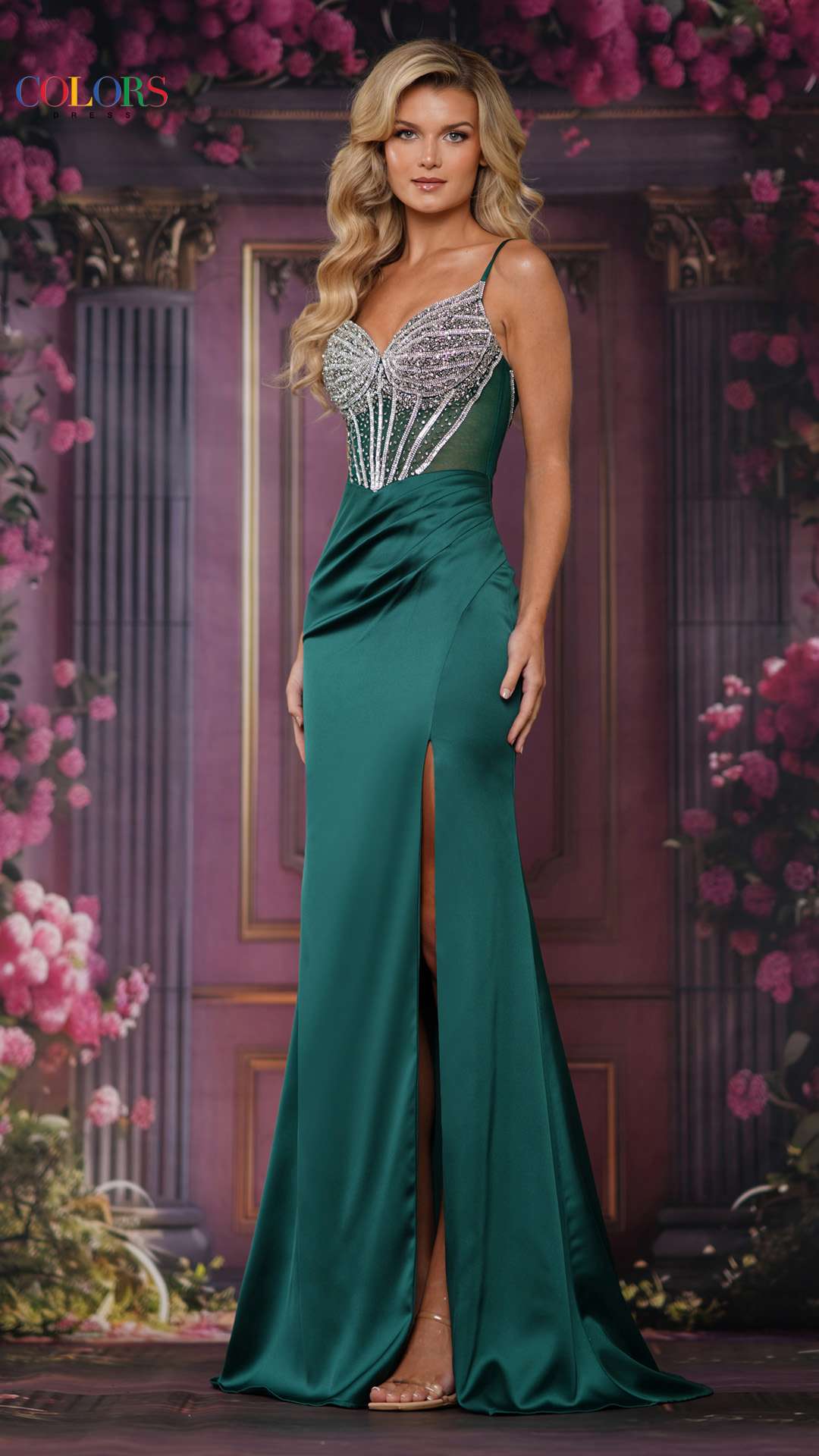 Prom Dresses Long Formal Beaded Fitted Corset Prom Dress Deep Green