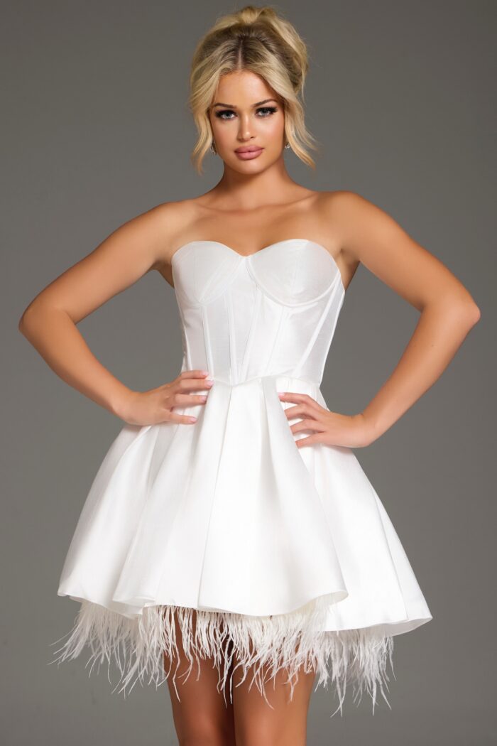 Cocktail Dresses Short Feather Hem Cocktail Dress White