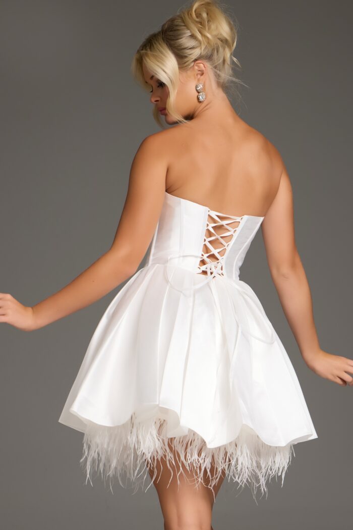 Cocktail Dresses Short Feather Hem Cocktail Dress White