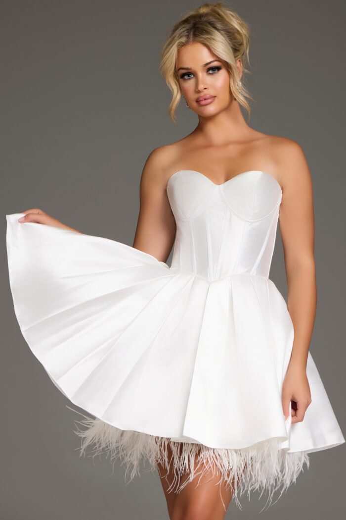 Jovani 36979 Short Feather Hem Cocktail Dress