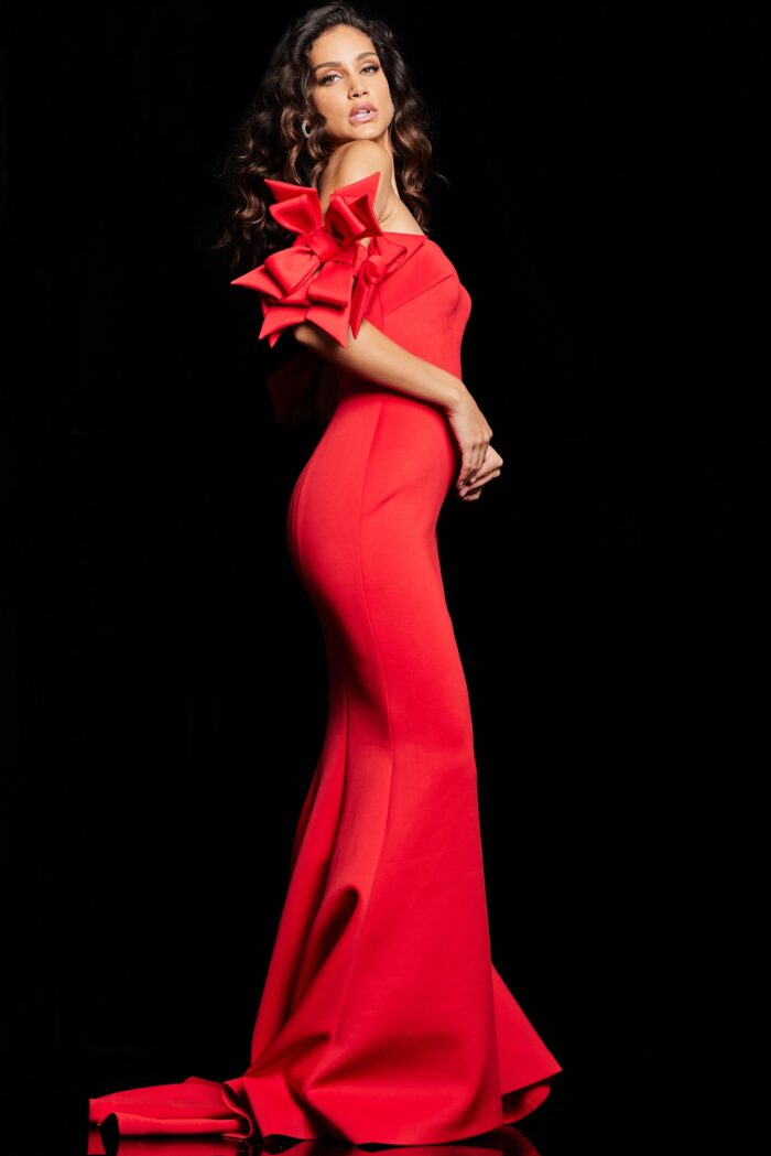 Formal Dresses Fitted Long Ruffle Sleeve Formal Dress Red