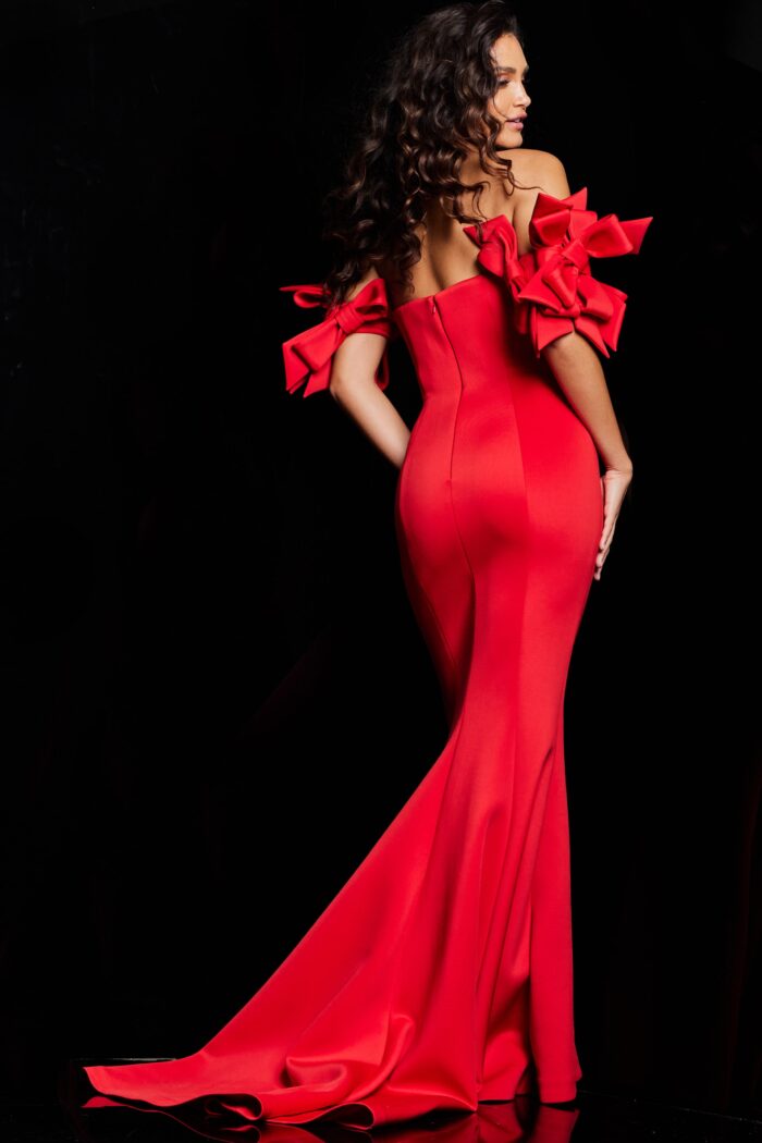 Formal Dresses Fitted Long Ruffle Sleeve Formal Dress Red