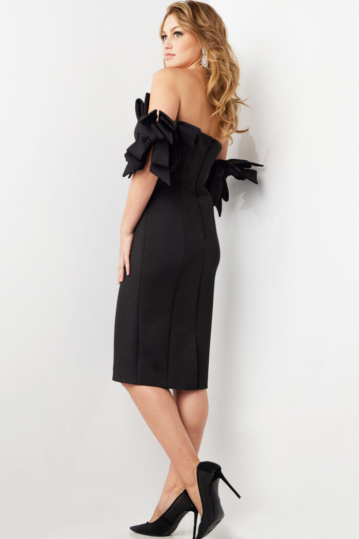 Cocktail Dresses Ruffle Sleeve Tea Length Cocktail Dress Black