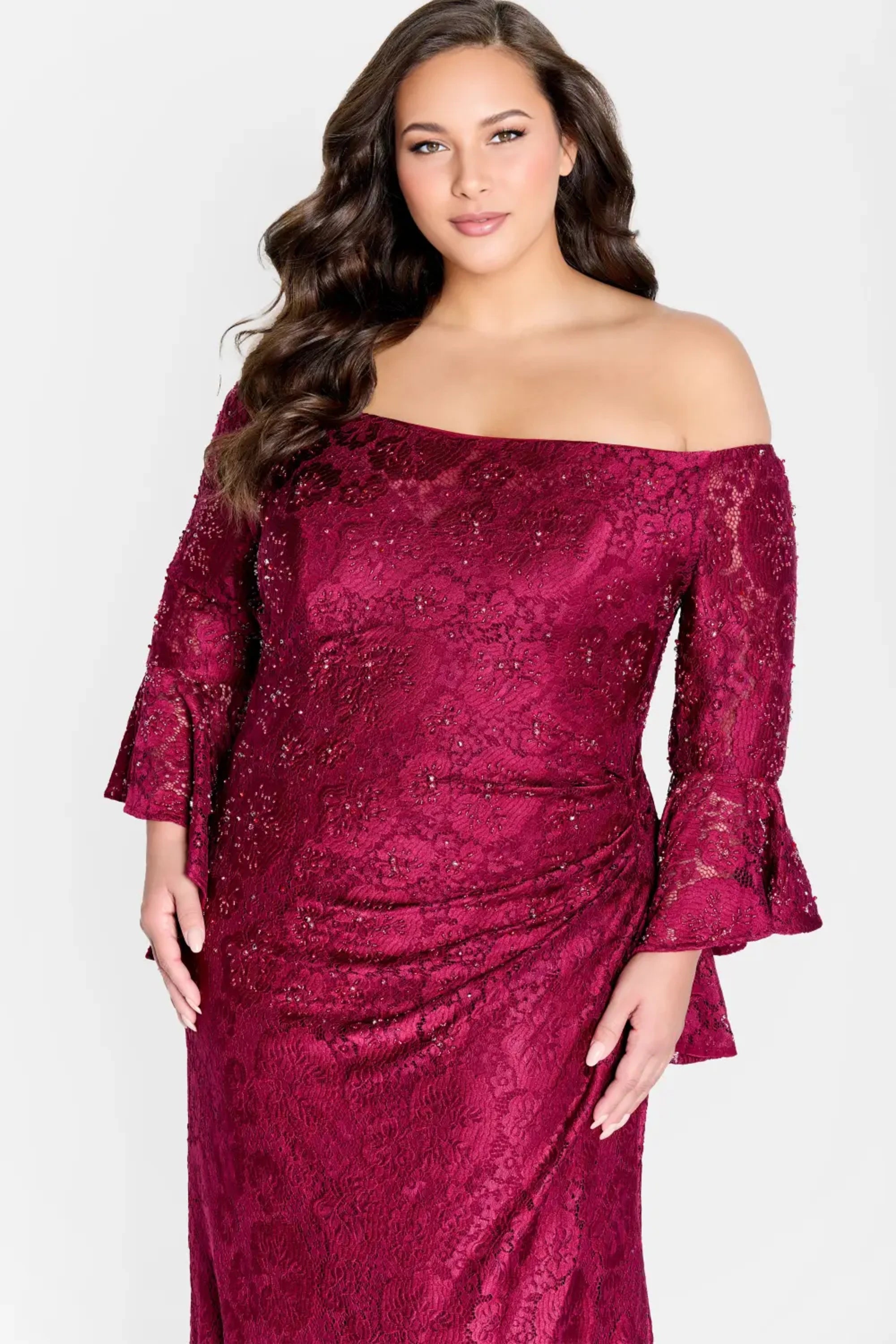 Formal Dresses Lace Formal Long Beaded Evening Gown Wine