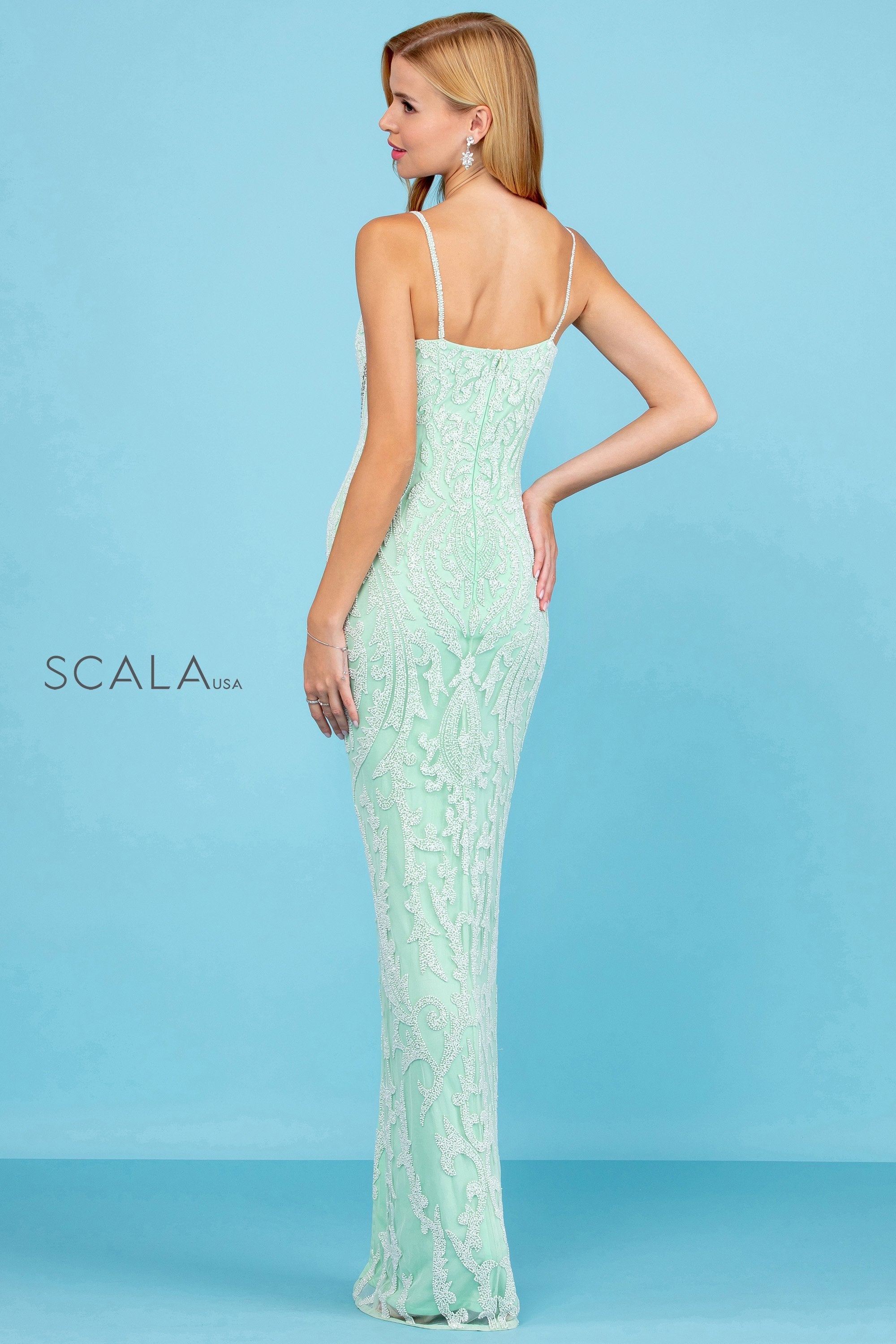 Prom Dresses Sequin Long Formal Beaded Prom Dress Mint/Pearl