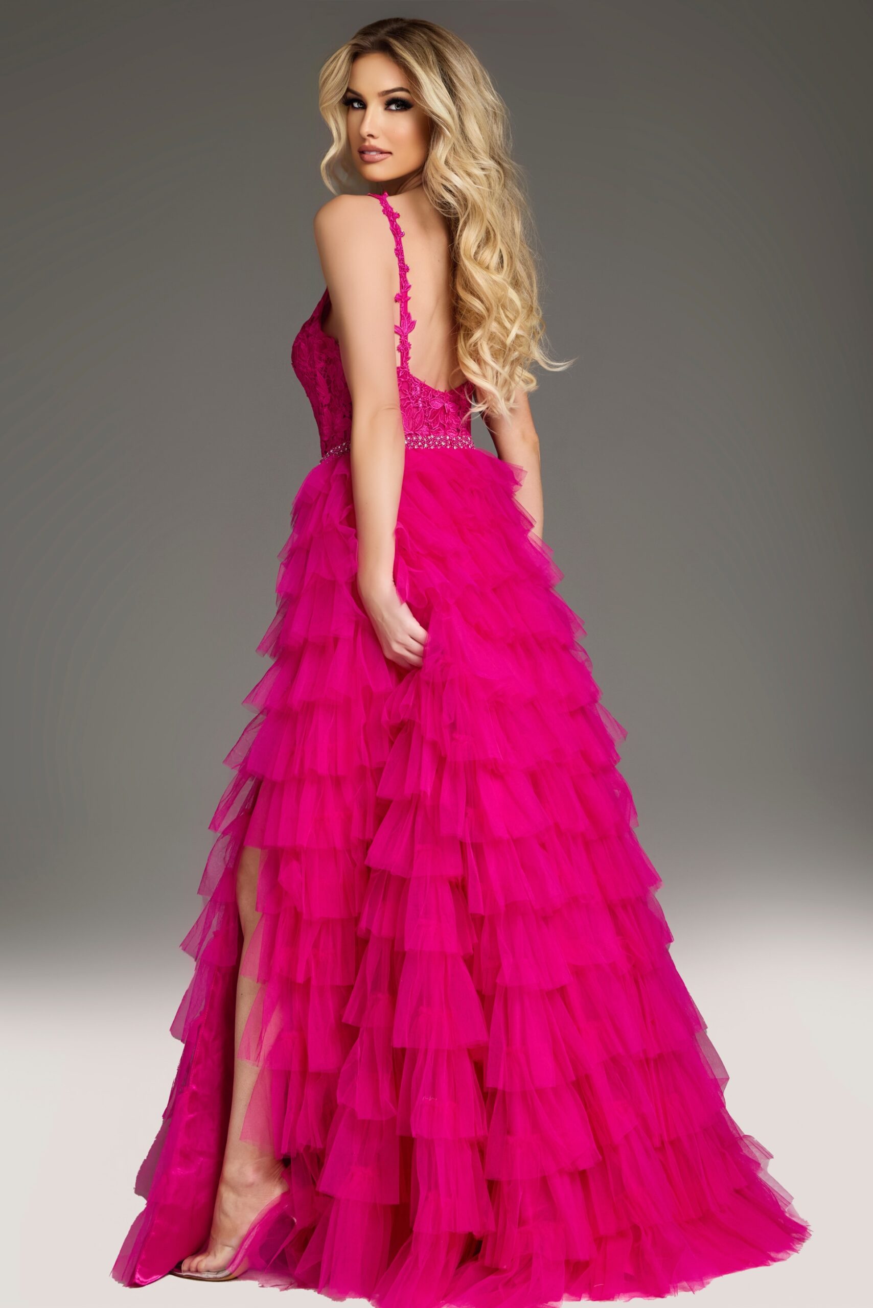 Jovani 37001 Sleeveless Embellished Bodice Layered High Slit Prom Dress