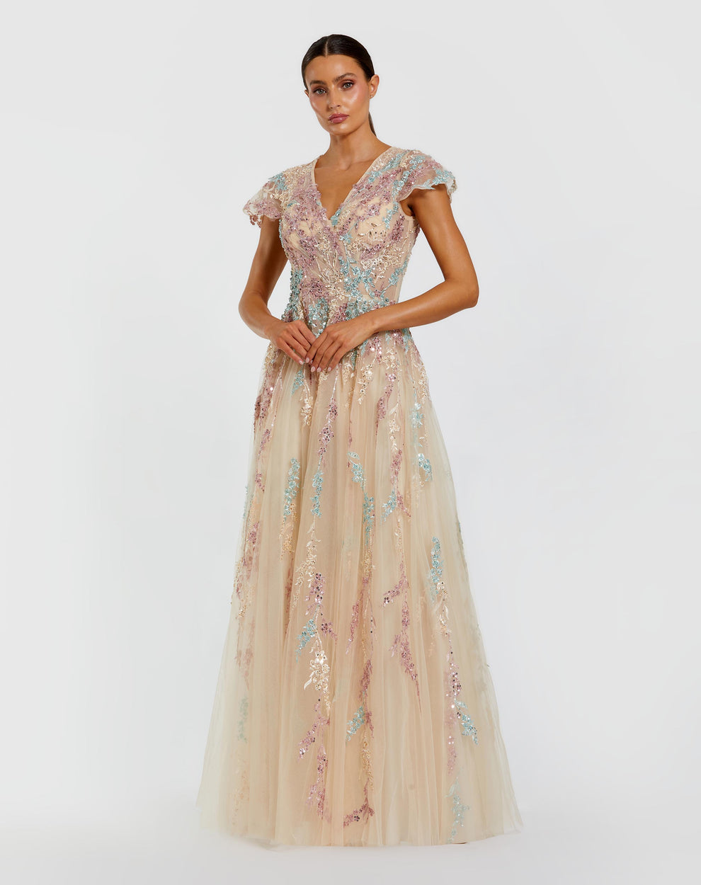 Mother of the Bride Dresses Sequin Long Formal Evening Mother of the Bride Dress Mac Duggal 37014 Nude Multi