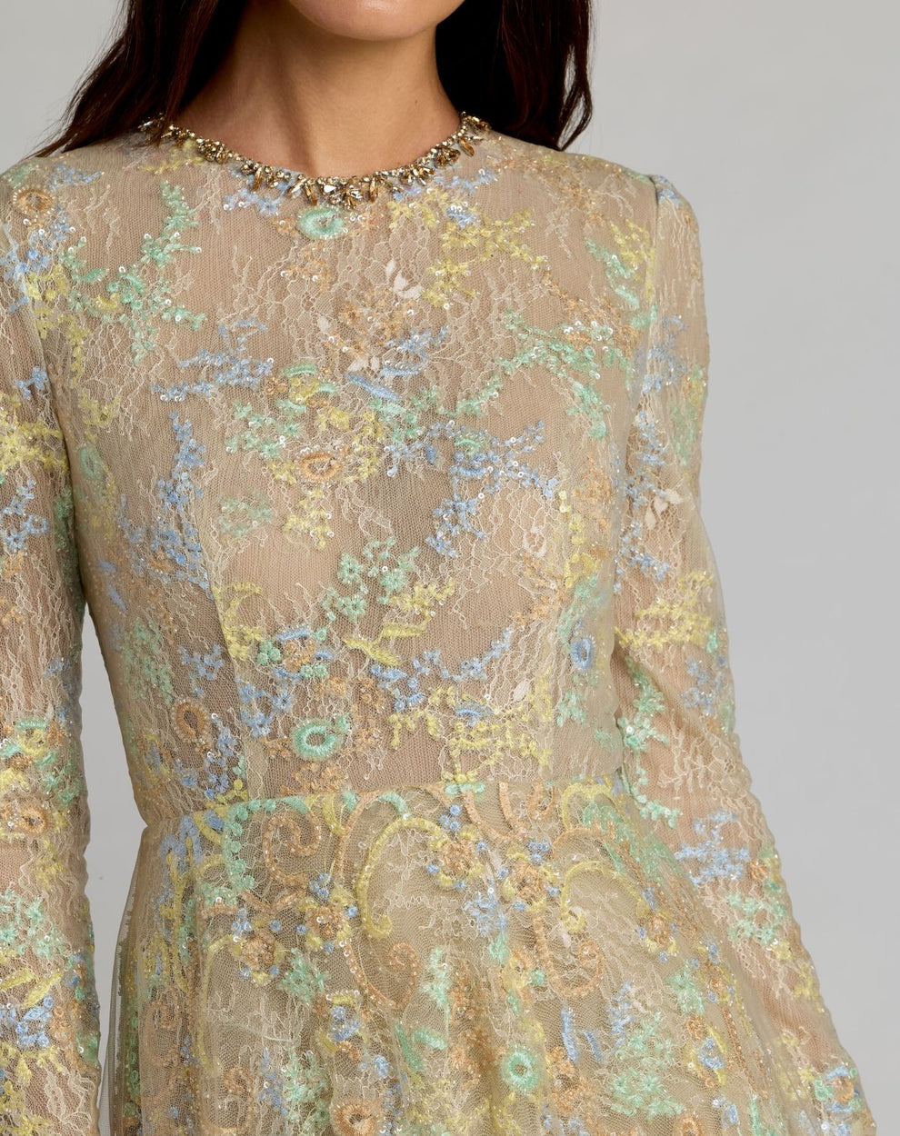Mother of the Bride Dresses Long Sleeve Formal Lace A Line Mother of the Bride Dress Mac Duggal 37016 Nude Multi