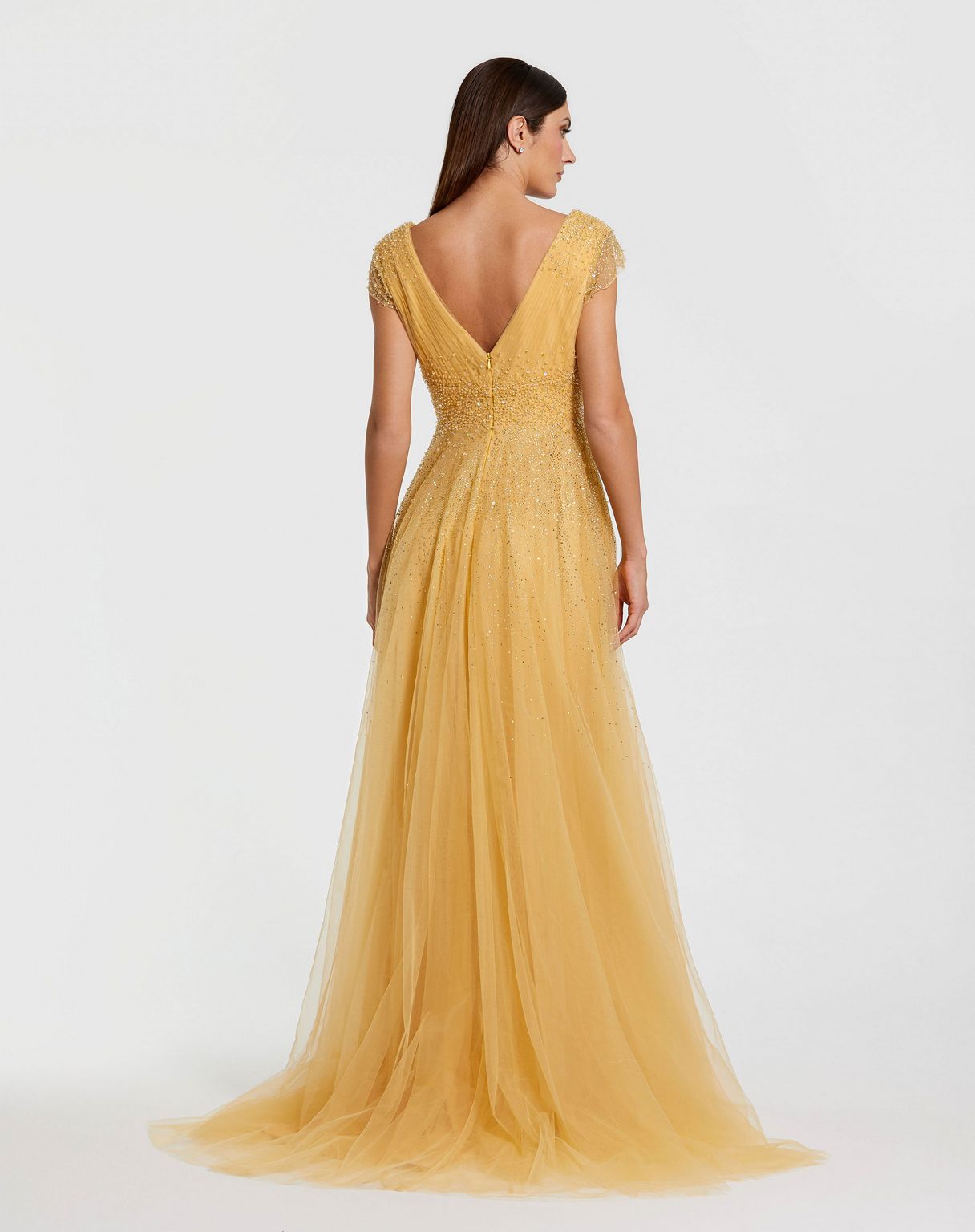 Gold Mac Duggal 37018 Long Formal A Line Beaded Evening Dress for $698. ...