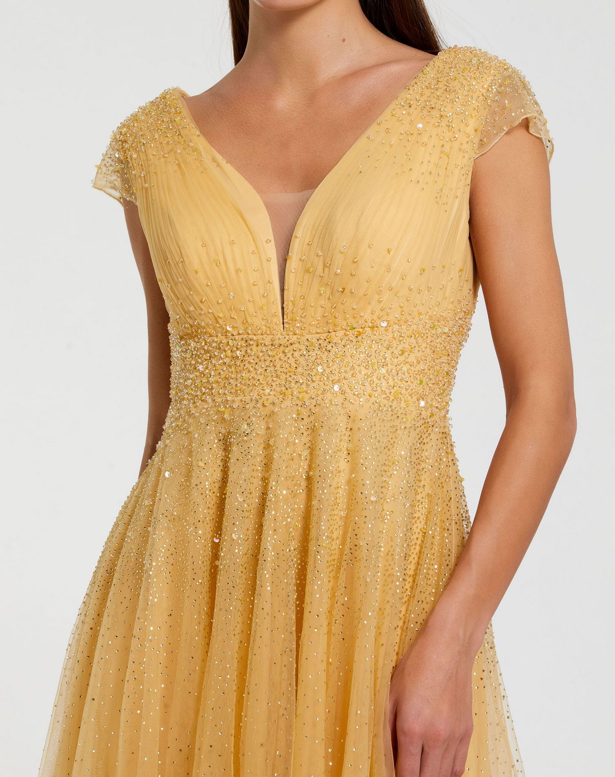 Gold Mac Duggal 37018 Long Formal A Line Beaded Evening Dress for $698. ...