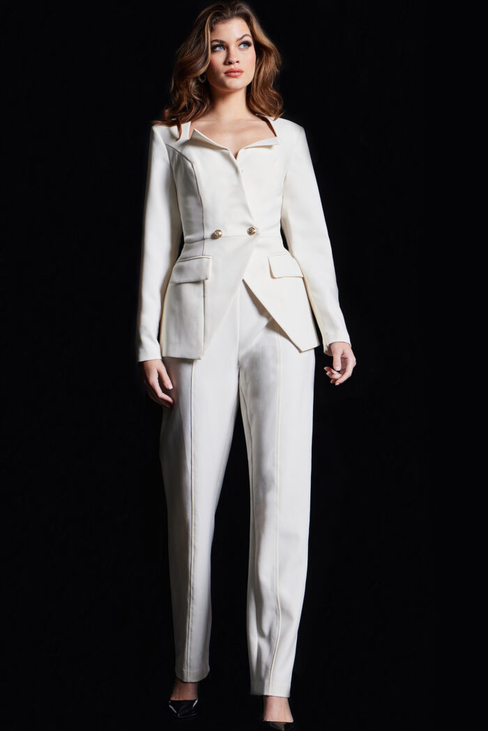 Pant Suit Long V Neck Formal Pant Suit Ivory