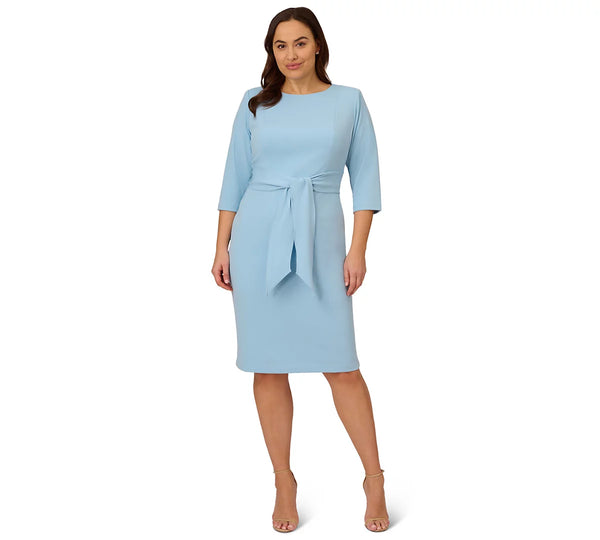 Adrianna Papell AP1D103175 Crew-Neck Knee-Length Crepe Cocktail Dress Tie