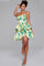 Cocktail Dresses Homecoming Short Floral Print Cocktail Dress Green/Yellow Print