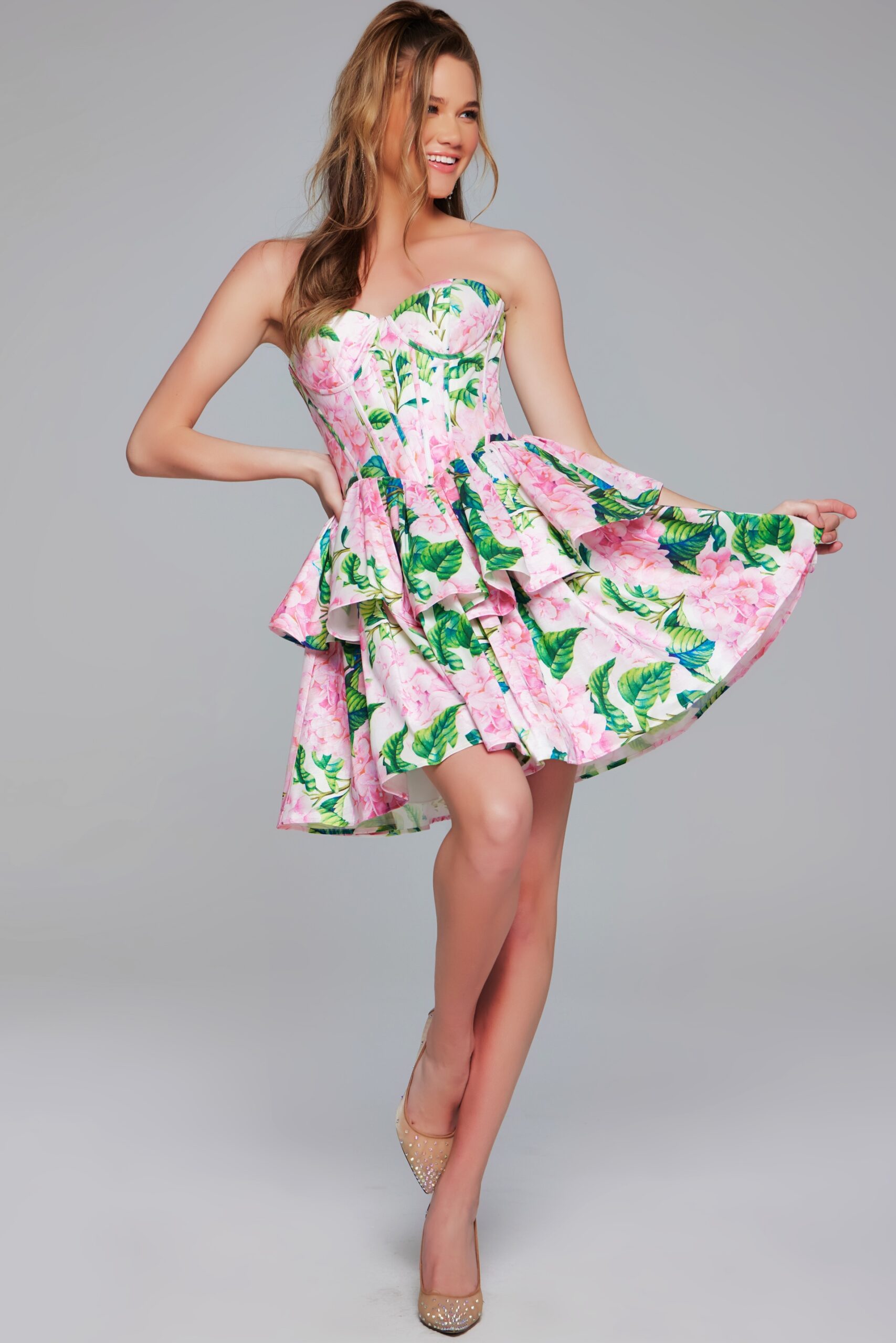 Jovani 37057 Homecoming Short Floral Print Cocktail Dress