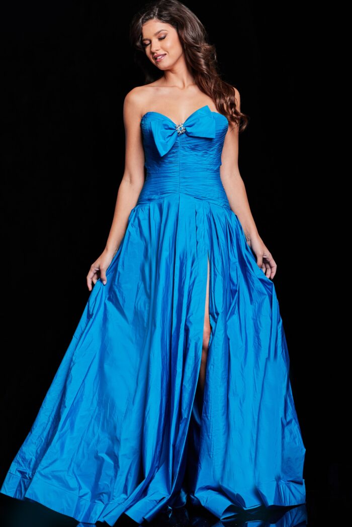 Formal Dresses Long Pleated Formal Slit Evening Dress Peacock