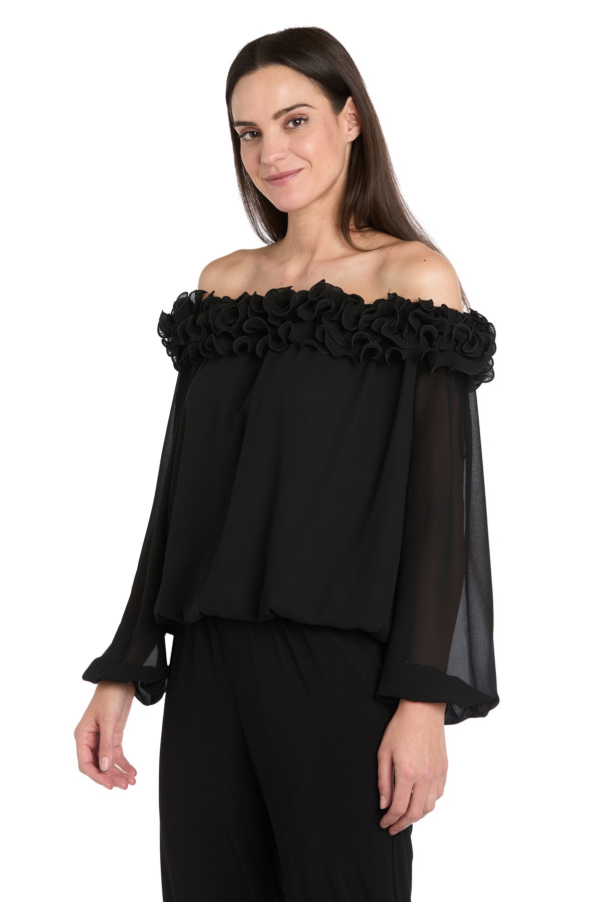 Top Ruffle Long Sleeve Top Black