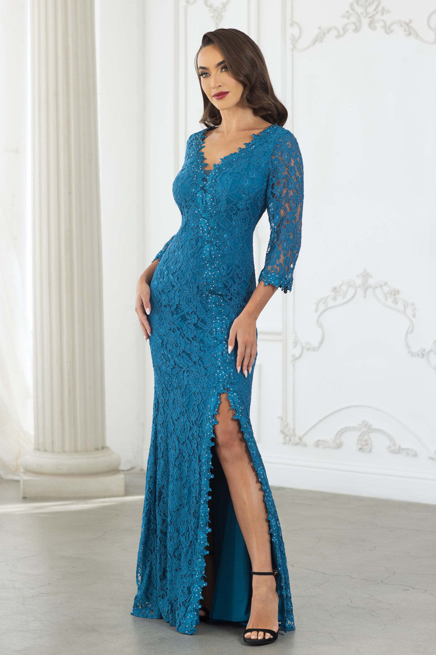 Mother of the Bride Dresses Lace Long Formal Fitted Mother of the Bride Dress Lenovia 8373 Teal