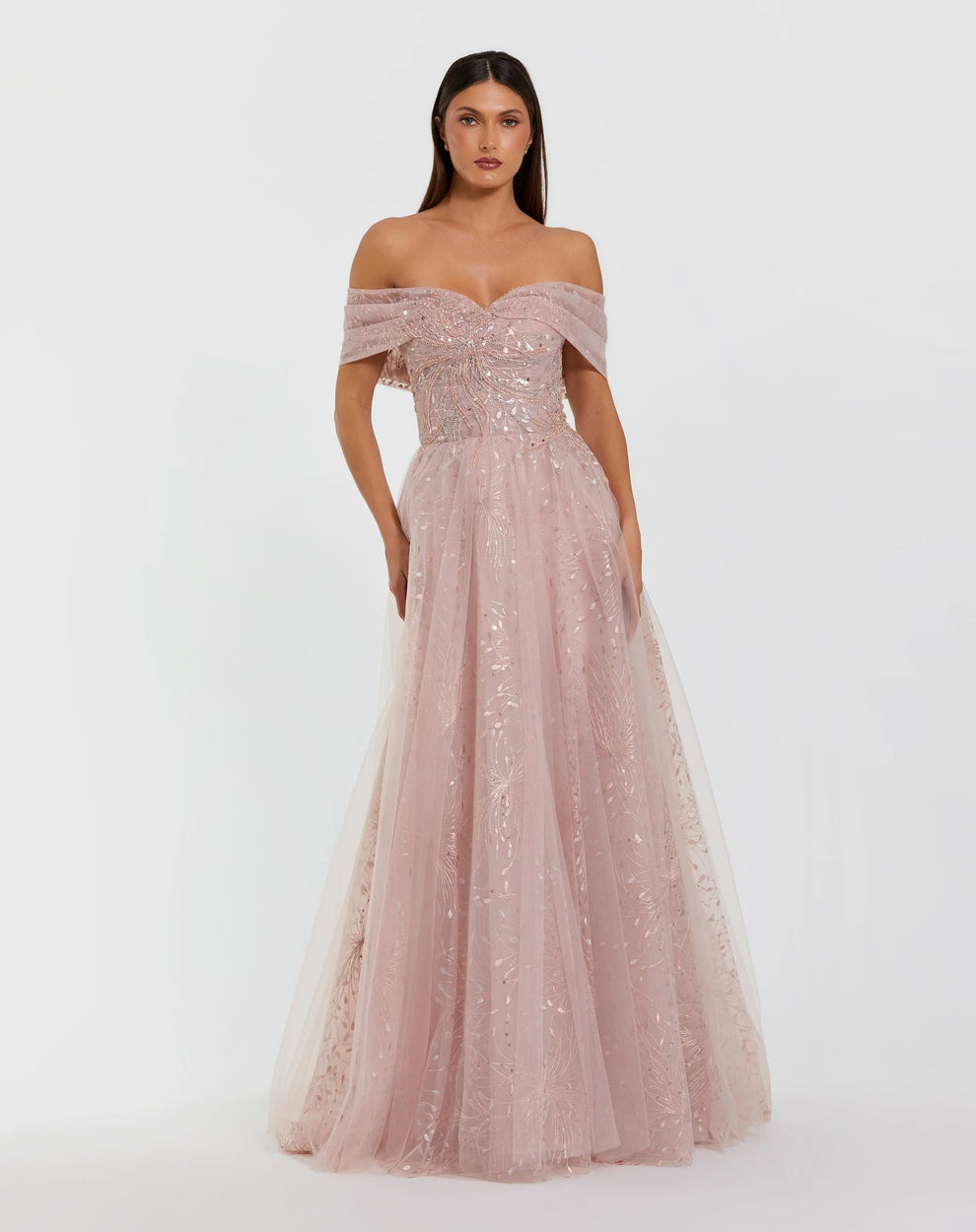 Prom Dresses Long Formal Metallic Ball Gown Prom Dress Mac Duggal 37083 Dusty Rose