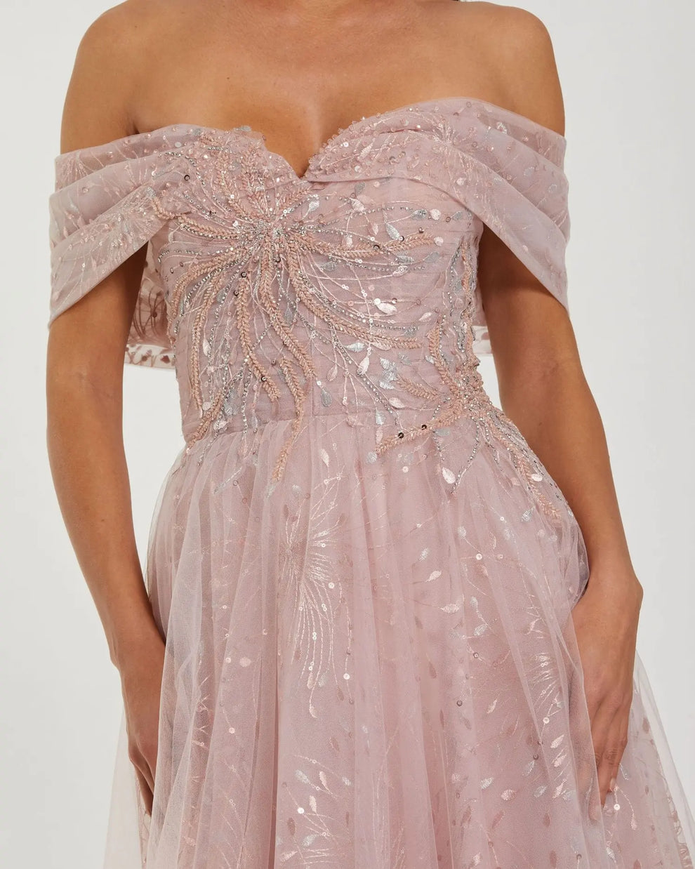 Prom Dresses Long Formal Metallic Ball Gown Prom Dress Mac Duggal 37083 Dusty Rose