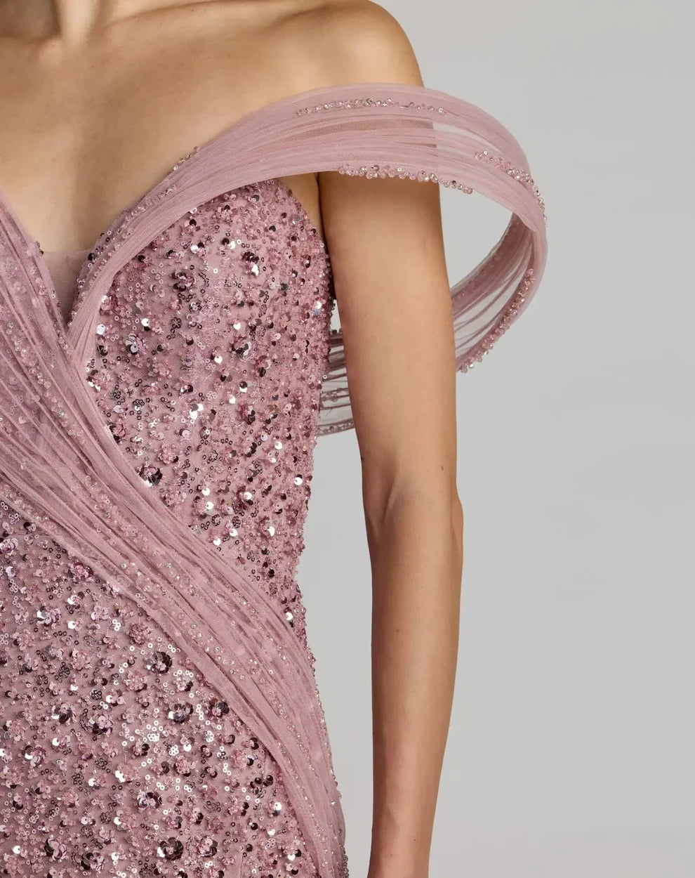 Mac Duggal Collection - Pink Embellished Strapless Gown With Sculptural Drape