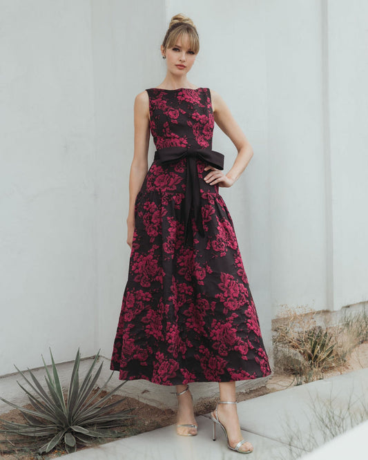 Cocktail Dresses  Printed A Line Midi Length Dress Magenta Multi