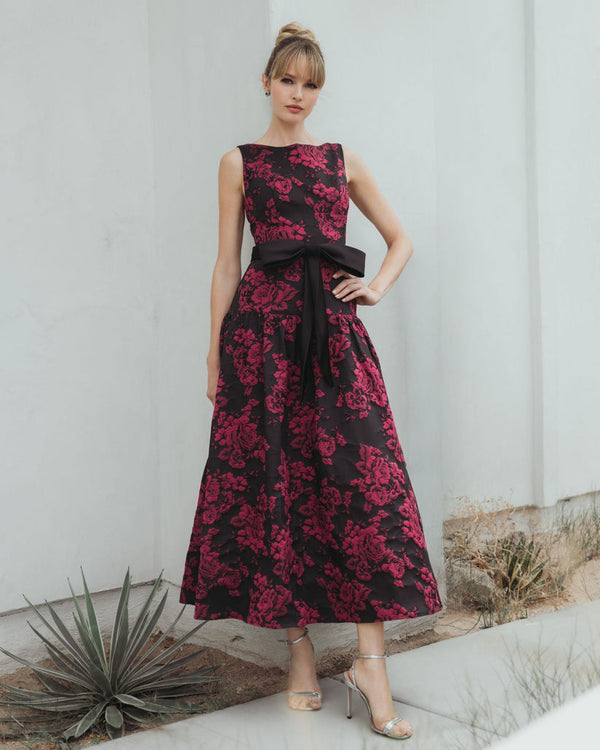Printed Midi Length Dress A Line Mac Duggal 37091