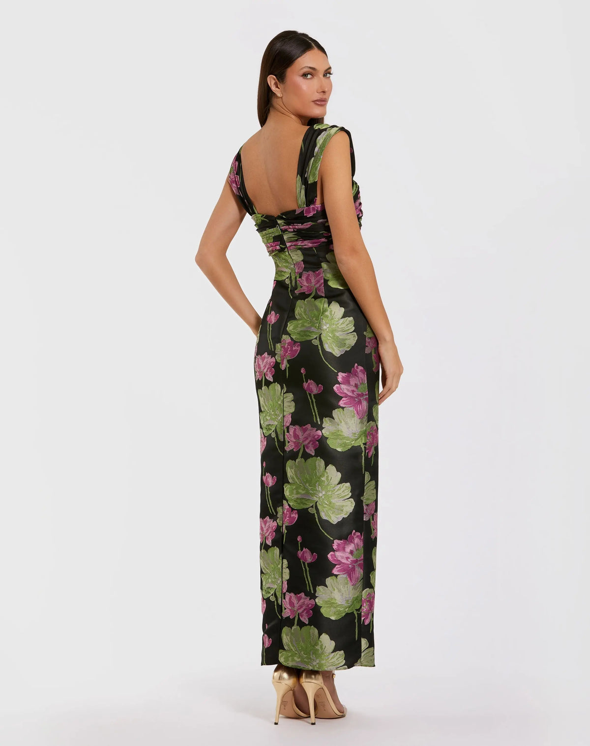 Formal Dresses Long Ruffle Slit Formal Dress Black Multi