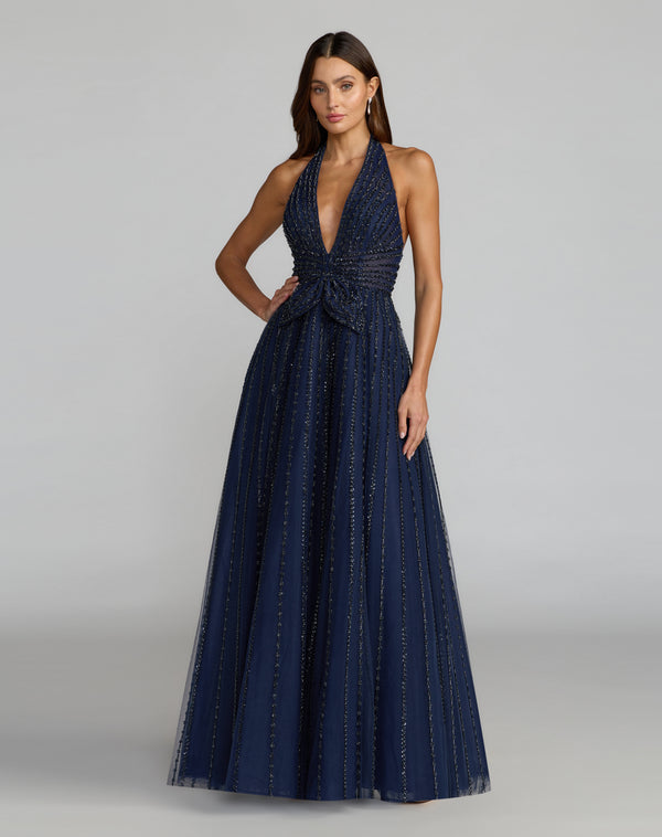 Halter Floor-Length Tulle Evening Ball Gown Mac Duggal 37120