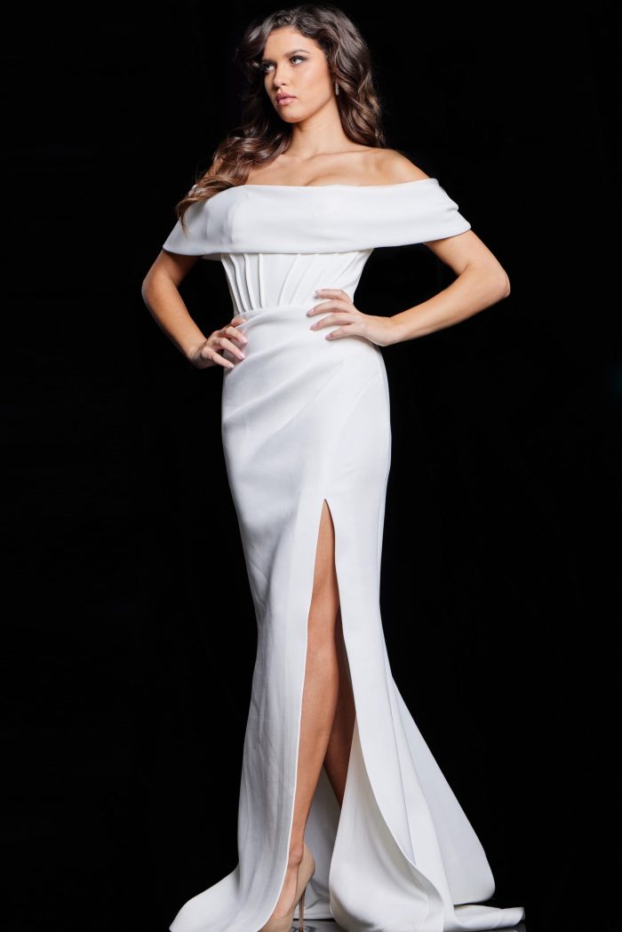 Formal Dresses Long Fitted High Slit Formal Evening Dress White
