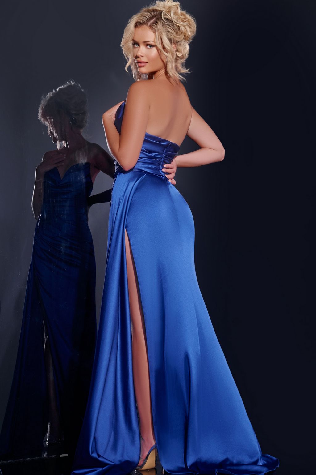 Prom Dresses Long Formal Pleated Overskirt Prom Dress Royal