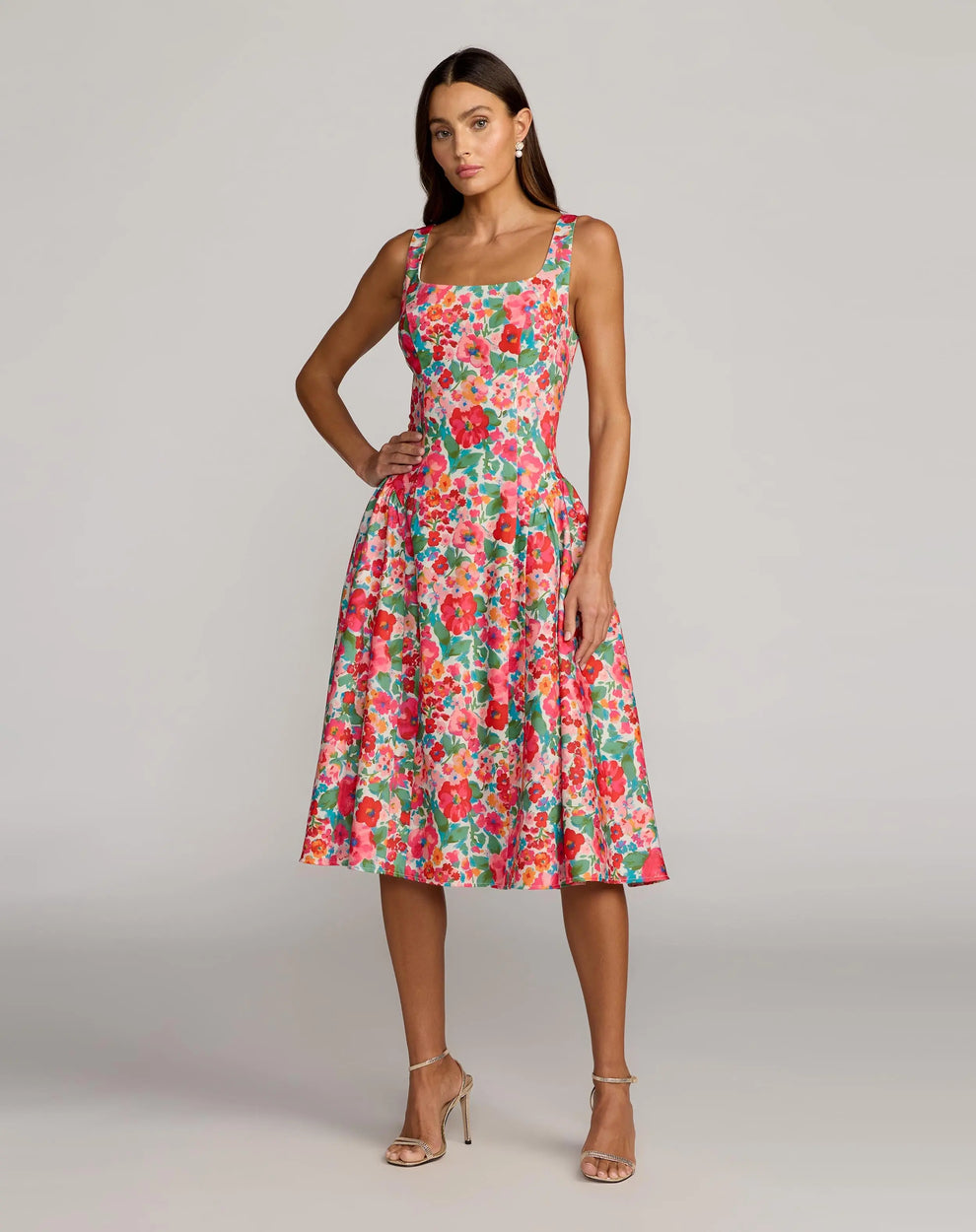 Square Neck Midi Mikado Wedding Guest Fit & Flare Mac Duggal 37155