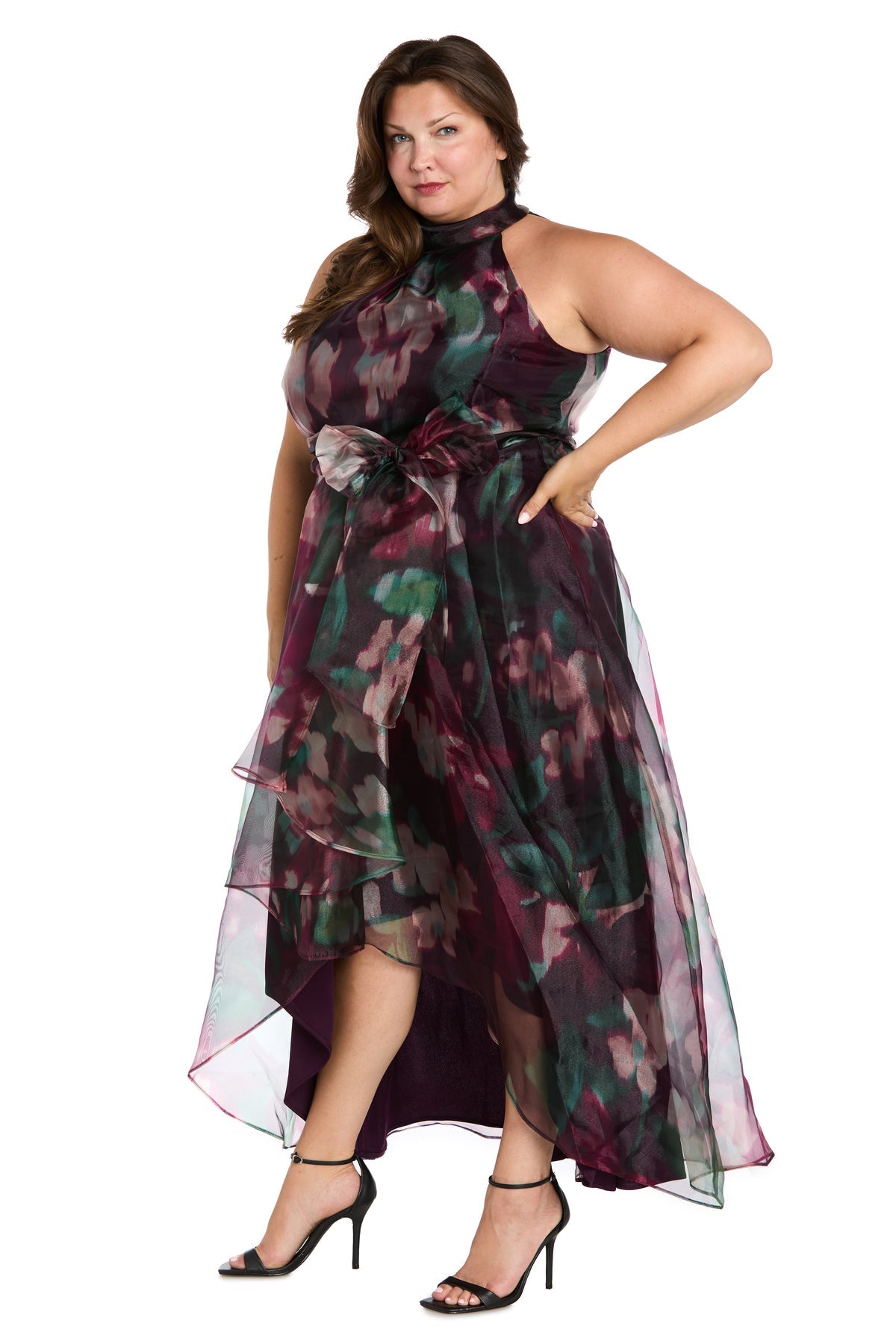 Plus Size Formal Dresses High Low Floral Print Formal Plus Size Dress Plum