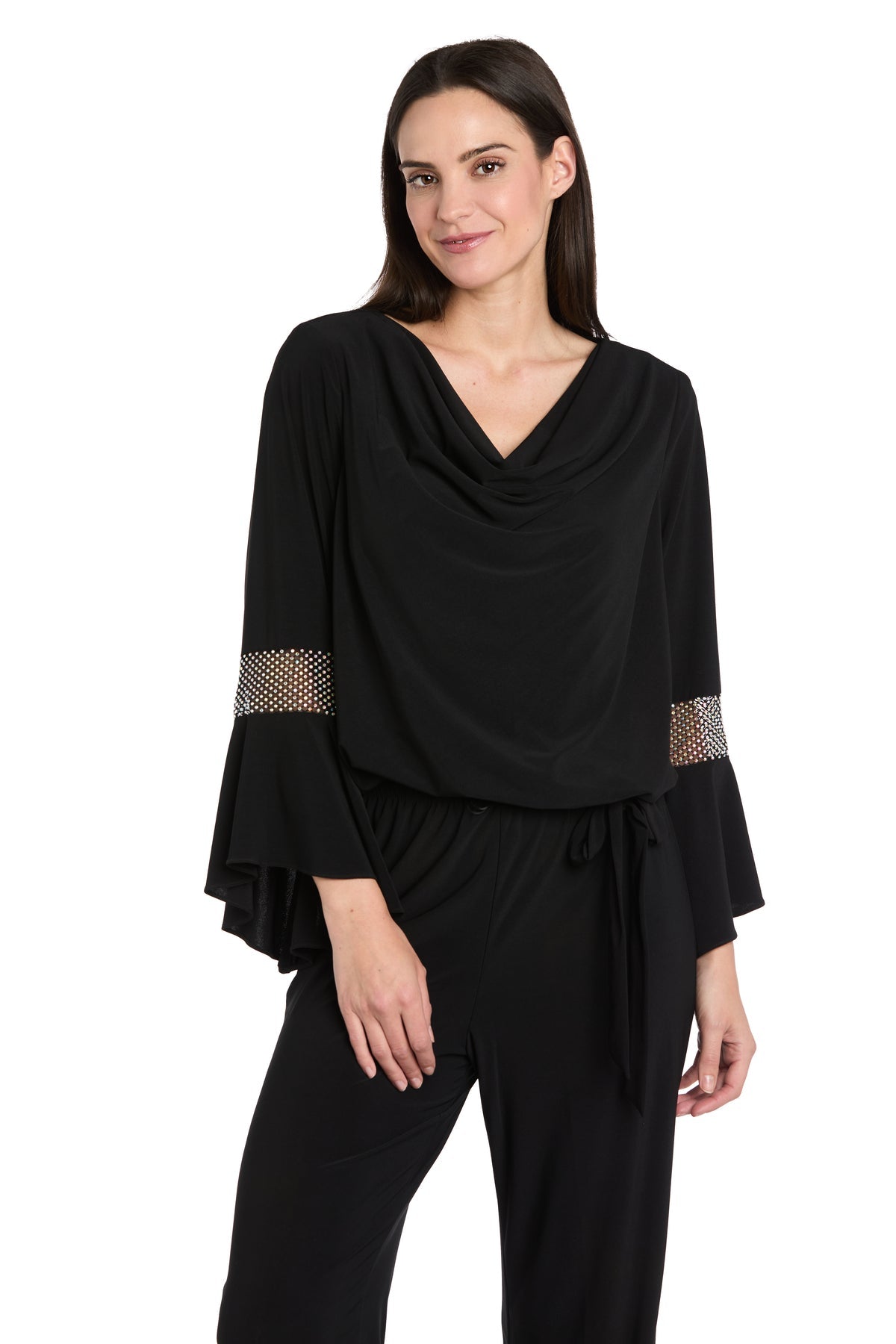 Top Long Ruffle Sleeve Top Black