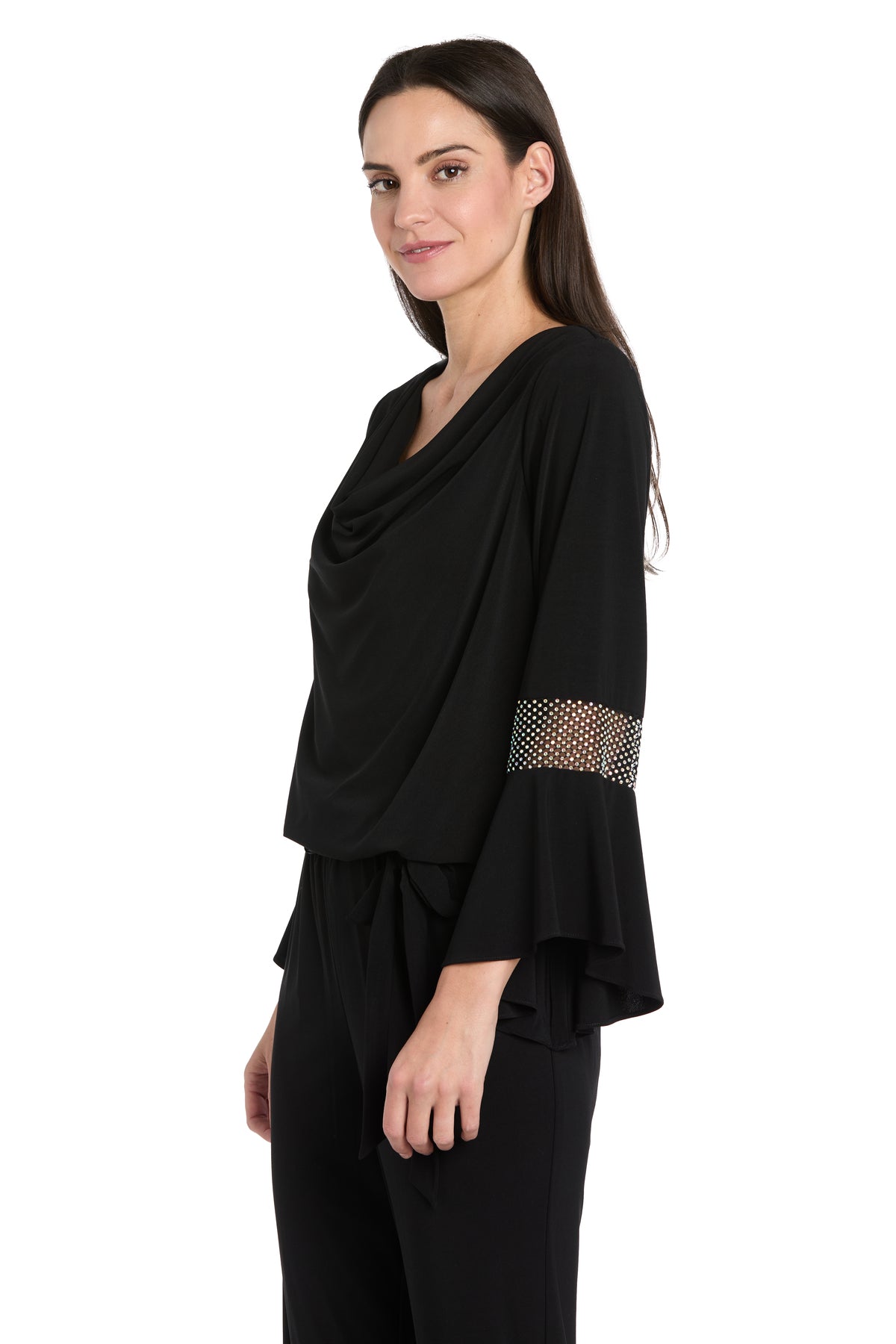 Top Long Ruffle Sleeve Top Black