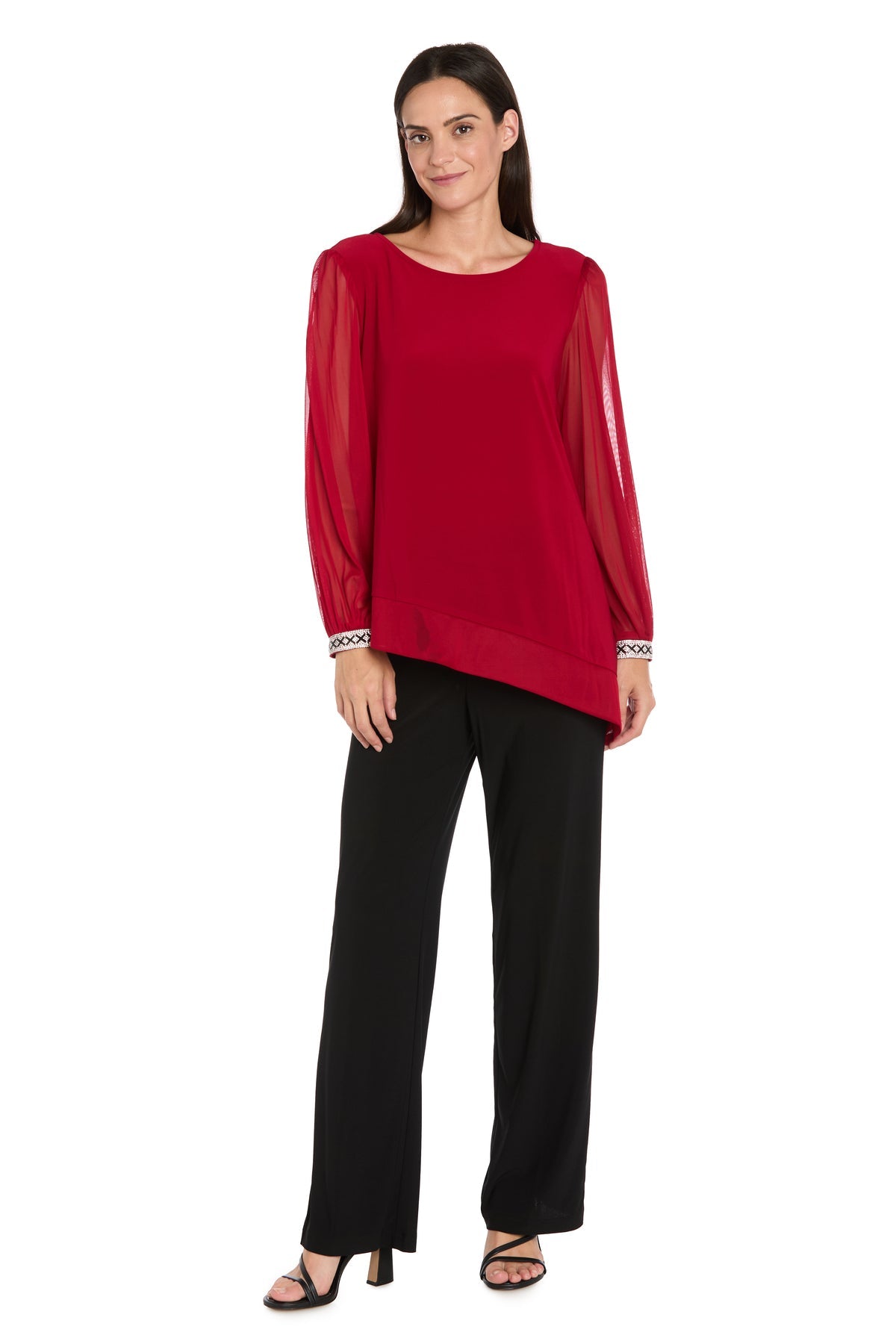 Top Long Ruffle Sleeve Top Red