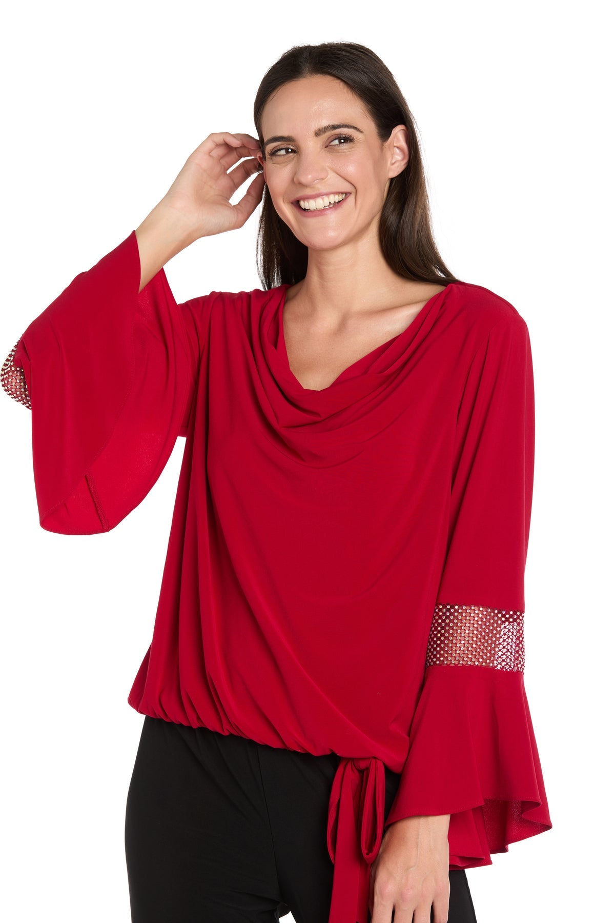 Top Long Ruffle Sleeve Top Red