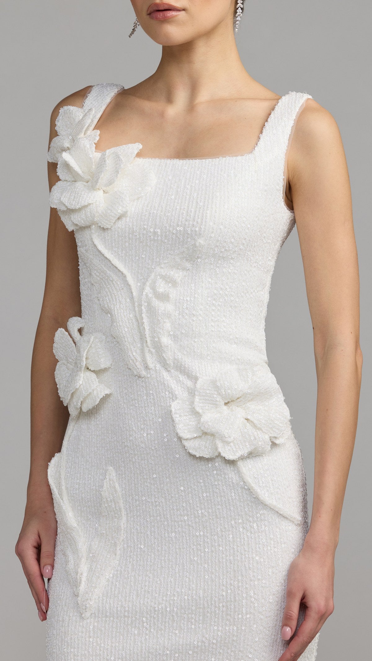 Mac Duggal style 37170 in Ivory, detail view